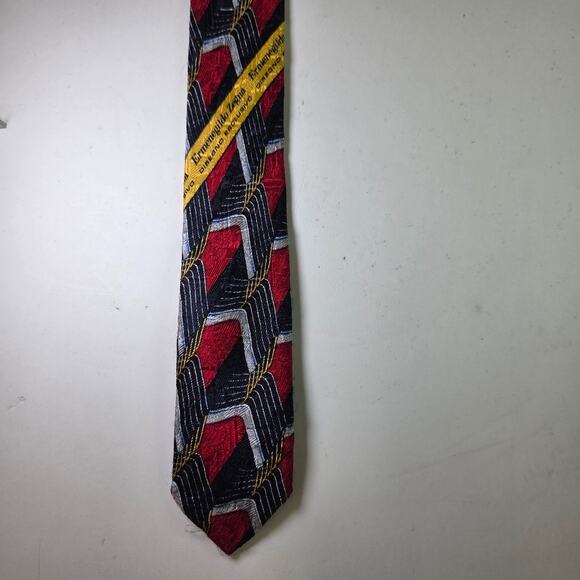 Ermenegildo Zegna Silk Tie Geometric Red Navy Gold Made in Italy 58" - Picture 5 of 10